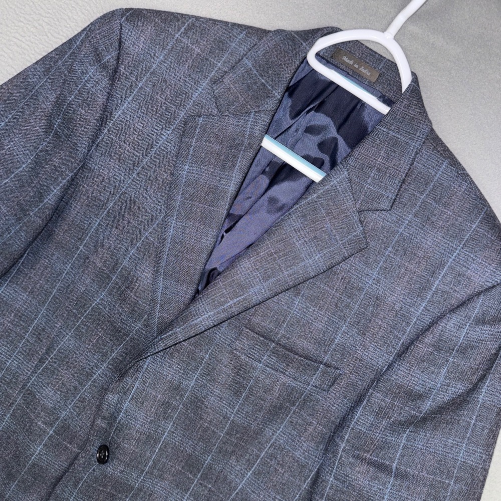 Joseph Abboud Blazer Mens 42R Grey Plaid Wool Two Button Sport Coat Jacket Dress